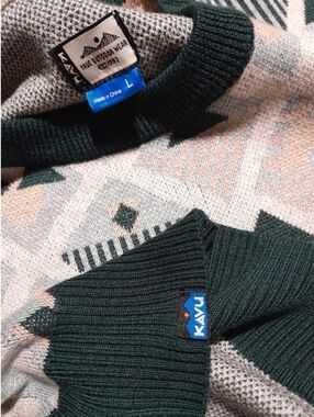 6% wool Women's Kavu Hillrose Crewneck Sweater Argyle Ridge Sz Large